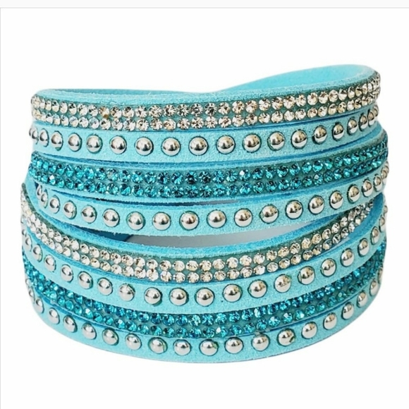 Jewelry - New, Turquoise Rhinestone Wrap and Strap Bracelet